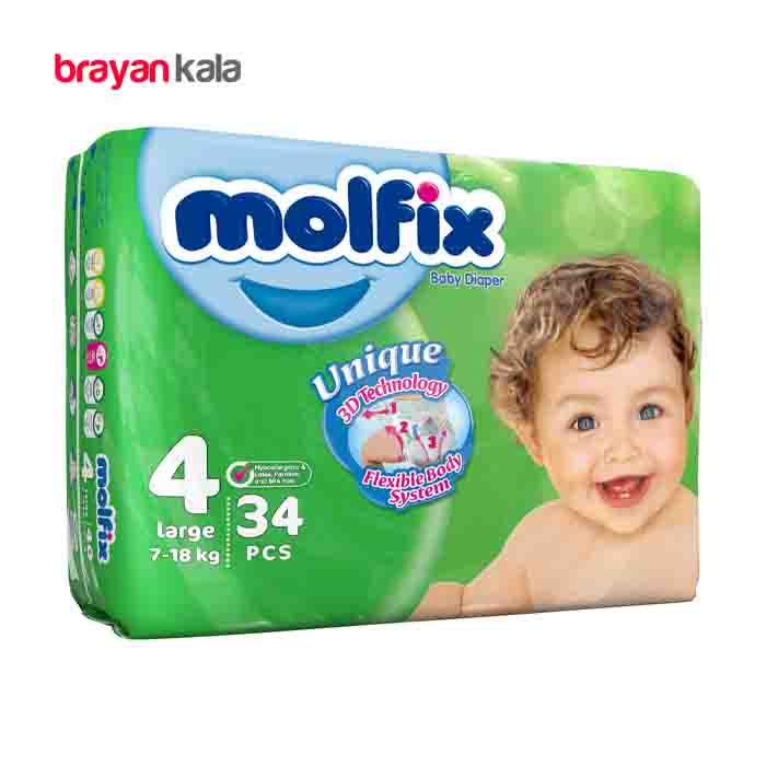 عکس اصلی پوشک مولفیکس سایز 4 (large) بسته 34 عددی